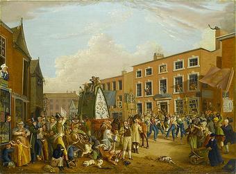 unknow artist Oil on canvas painting depicting the ancient custom of rushbearing on Long Millgate in Manchester in 1821 oil painting image